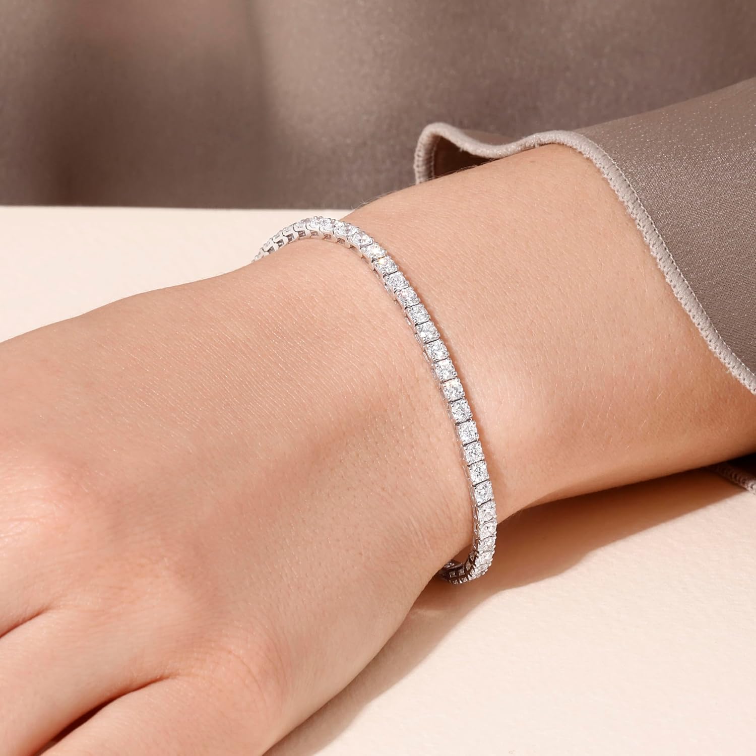 14K White Gold Tennis Bracelet With 3.00-5.00 TCW Lab Grown Diamond, 6.5"/7" Length, IGI Certified, Classic Diamond Bracelet, 4 Prong (E-F Color, VVS-VS), Tennis Bracelet For Women, Fine Jewelry