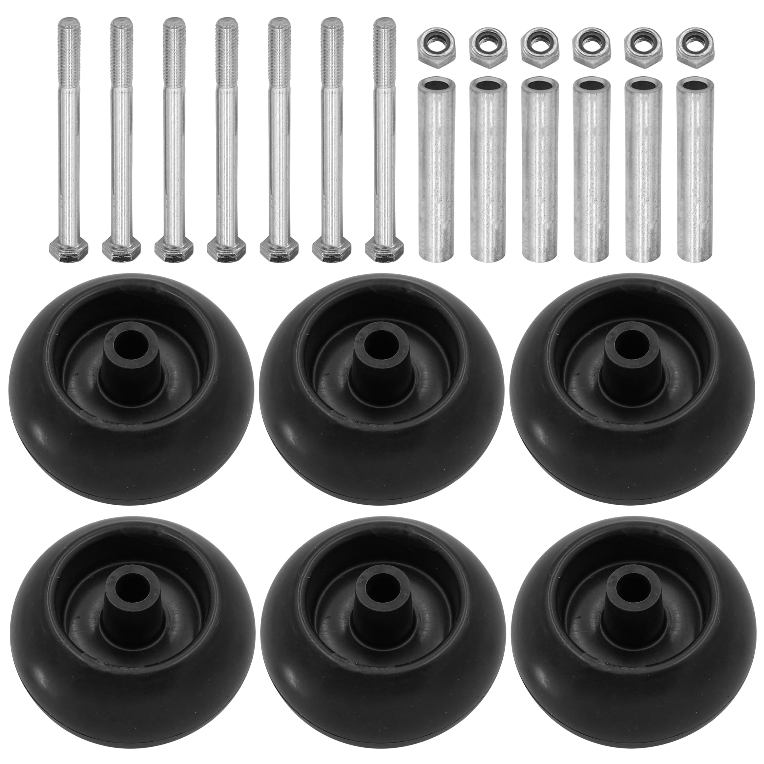Detailed diagram showing the dimensions of the Caltric deck wheel and its bolt, including inner diameter, outer diameter, width, and bolt height.