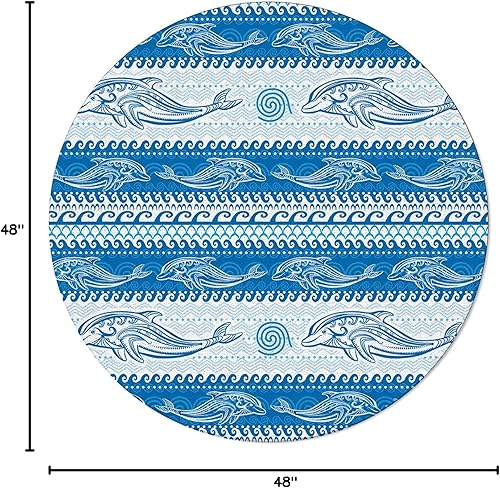 Miniatura 2 de Alfombra redonda de verano con delfines de 4 pies, lavable para interiores y exteriores, para dormitorio, cocina, baño, sala de estar, oficina, área