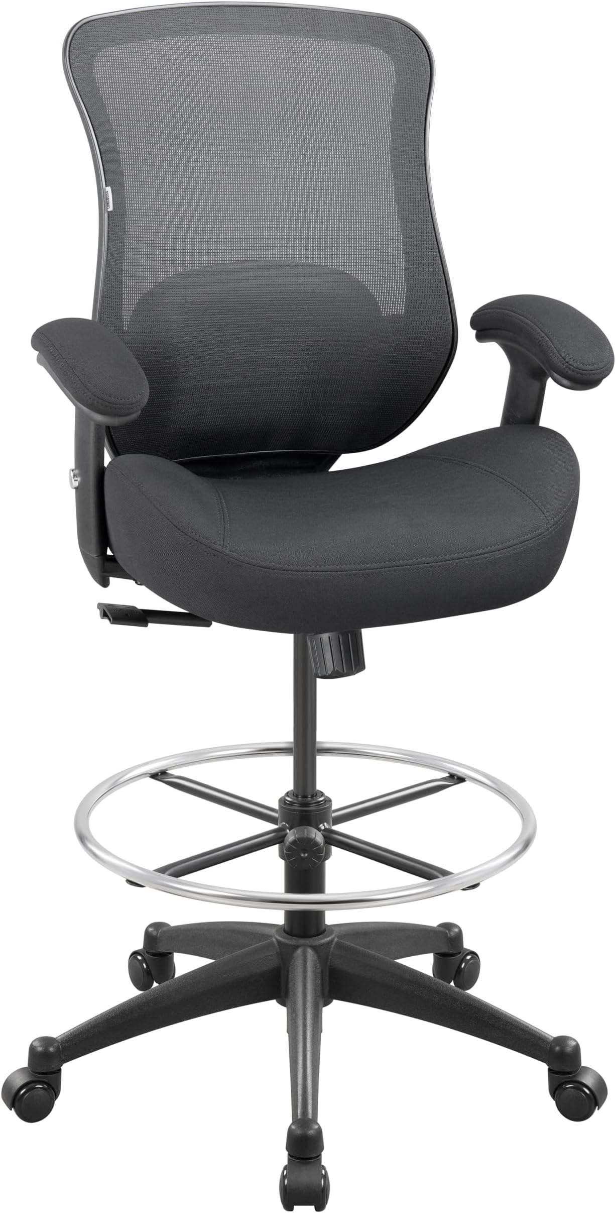 Drafting Chair Mesh Computer Tall Office Chair, Standing Desk Stool with Lumbar Support Pillow, Height Adjustable Armrest and Adjustable Foot Ring (LBS-2810D, Black)
