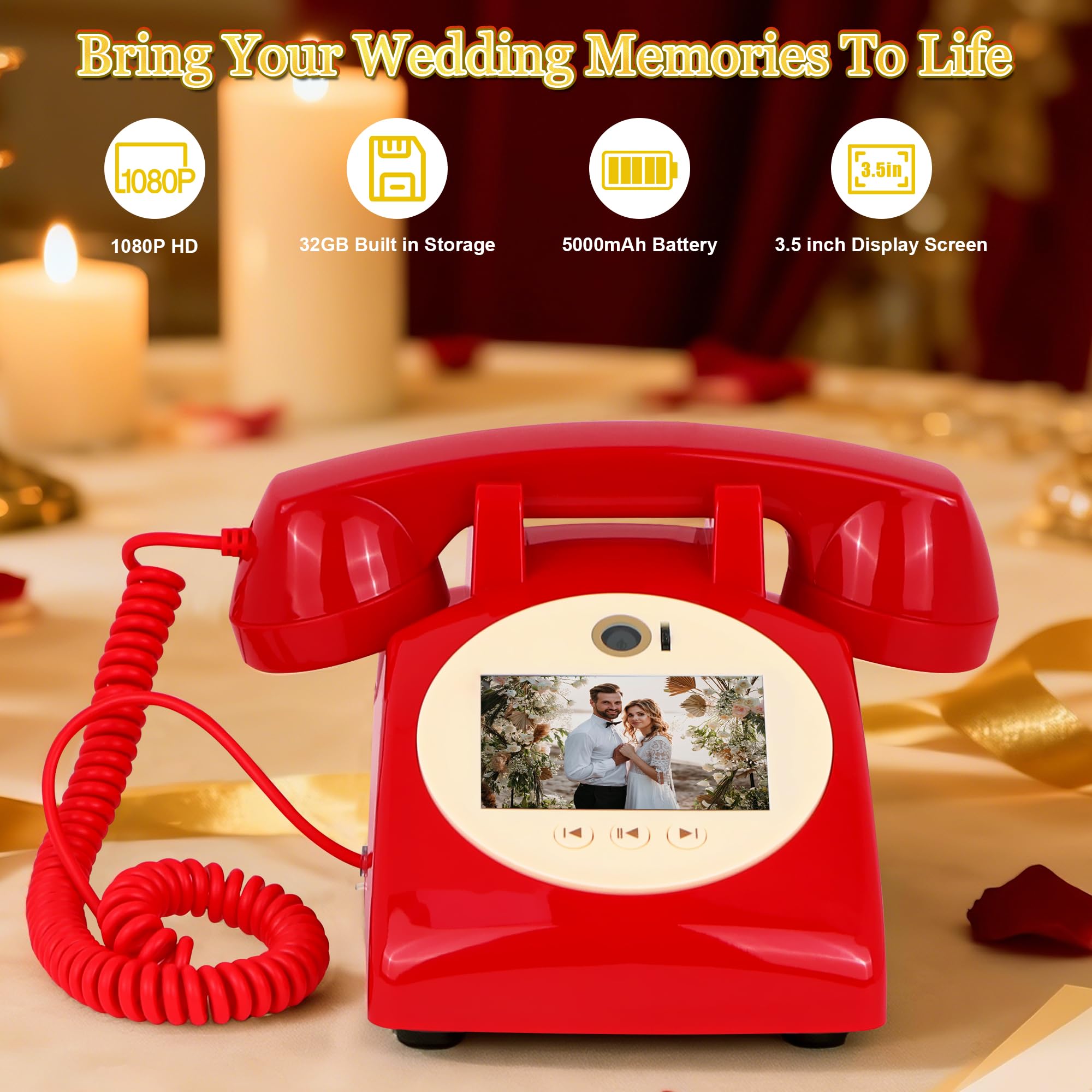 Libro degli ospiti con video, libro degli ospiti per matrimonio, facile da usare e divertente (rosso bordeaux)