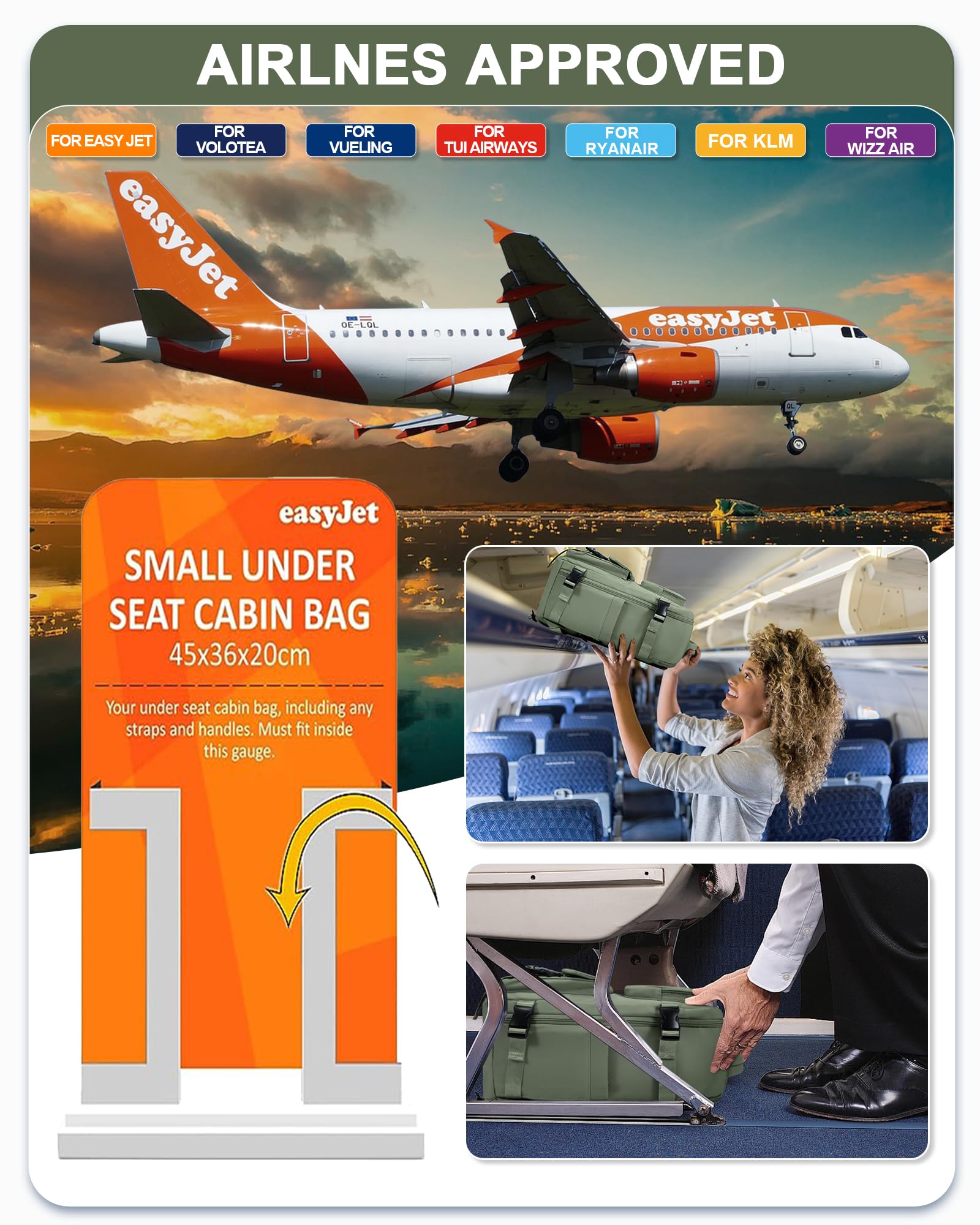 BJLFS Borse da Cabina per Ryanair 40x20x25 Bagaglio a Mano Zaino Borsa Zaino da Viaggio, Zaino da trekking,Zaino Easyjet 45x36x20,Zaino Casual per laptop da 14 pollici per scuola