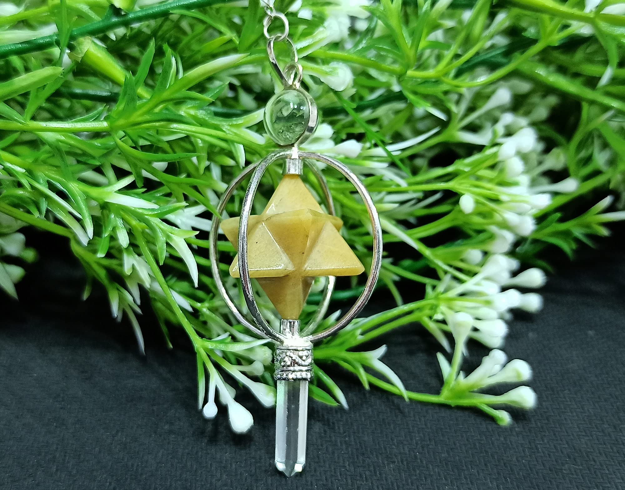 Raumdekoration Edelstein Rosenquarz 3 Stein Merkaba Spinning Star Facettiertes Pendel Wünschelrute Balancing (Color : Yellow Agate)