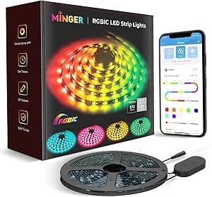 MINGER RGBIC LED Strip Lights 16.4ft, Bluetooth Color Changing LED Lights, Segmented APP Control Multicolor Music Sync DIY Mode for Christmas Party, Bedroom, Kitchen, Bar