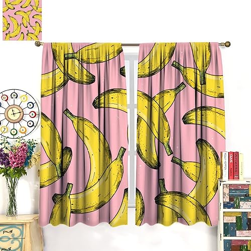 Miniatura 3 de Cortinas de frutas maduras de plátano amarillo y rosa impresión artística para sala de estar, dormitorio, cocina, decoración de bolsillo para barra,