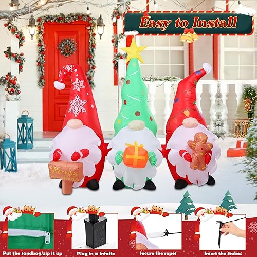 Miniatura 5 de Gnomos de Navidad inflables de 5 pies para decoración al aire libre, gnomos inflables con letrero y hombre de jengibre con luces LED integradas,