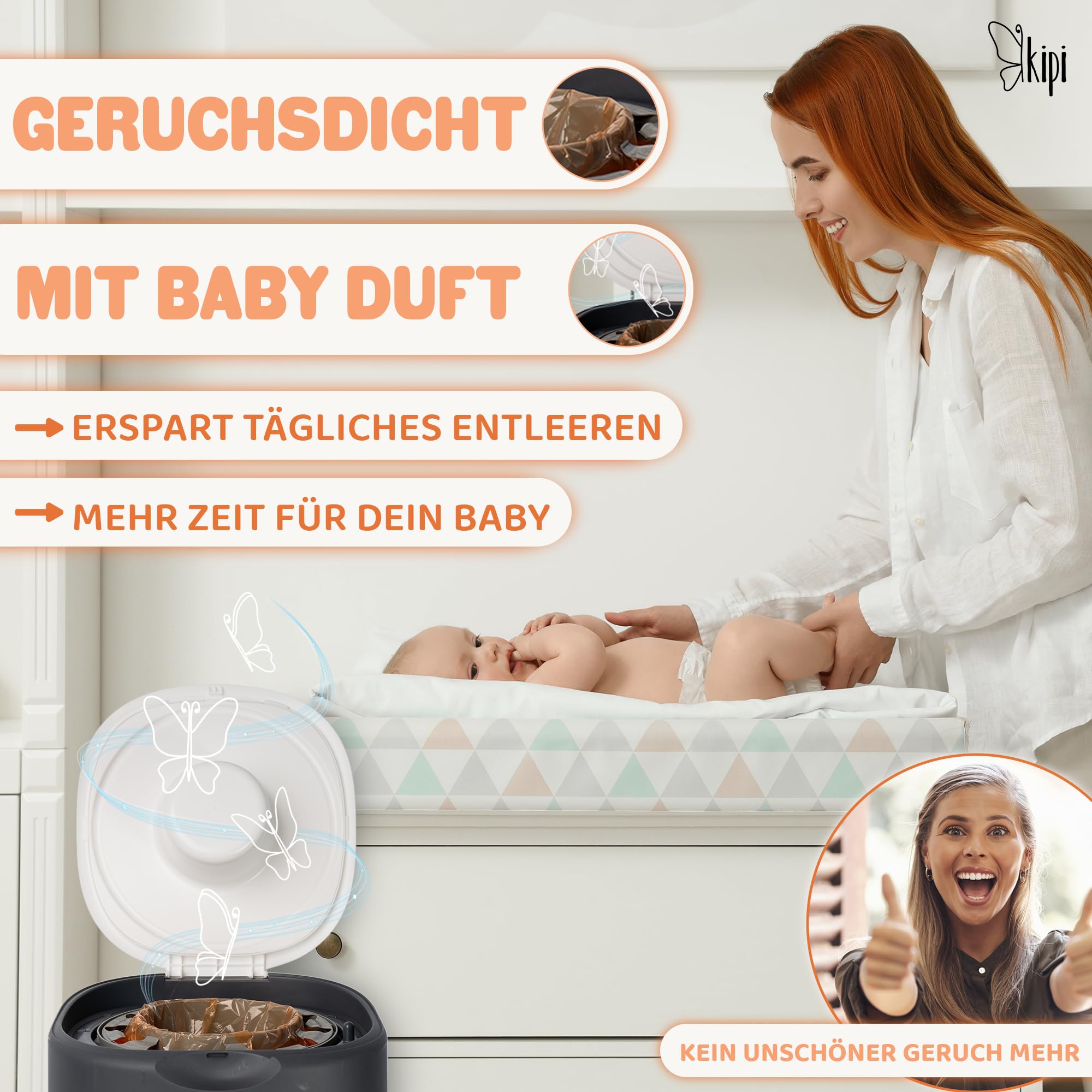 kipi XXL Nachfüllfolie Windeleimer - 8 Stück für runde & achteckige Nachfüllkassetten, extrem ergiebig, geruchsdicht