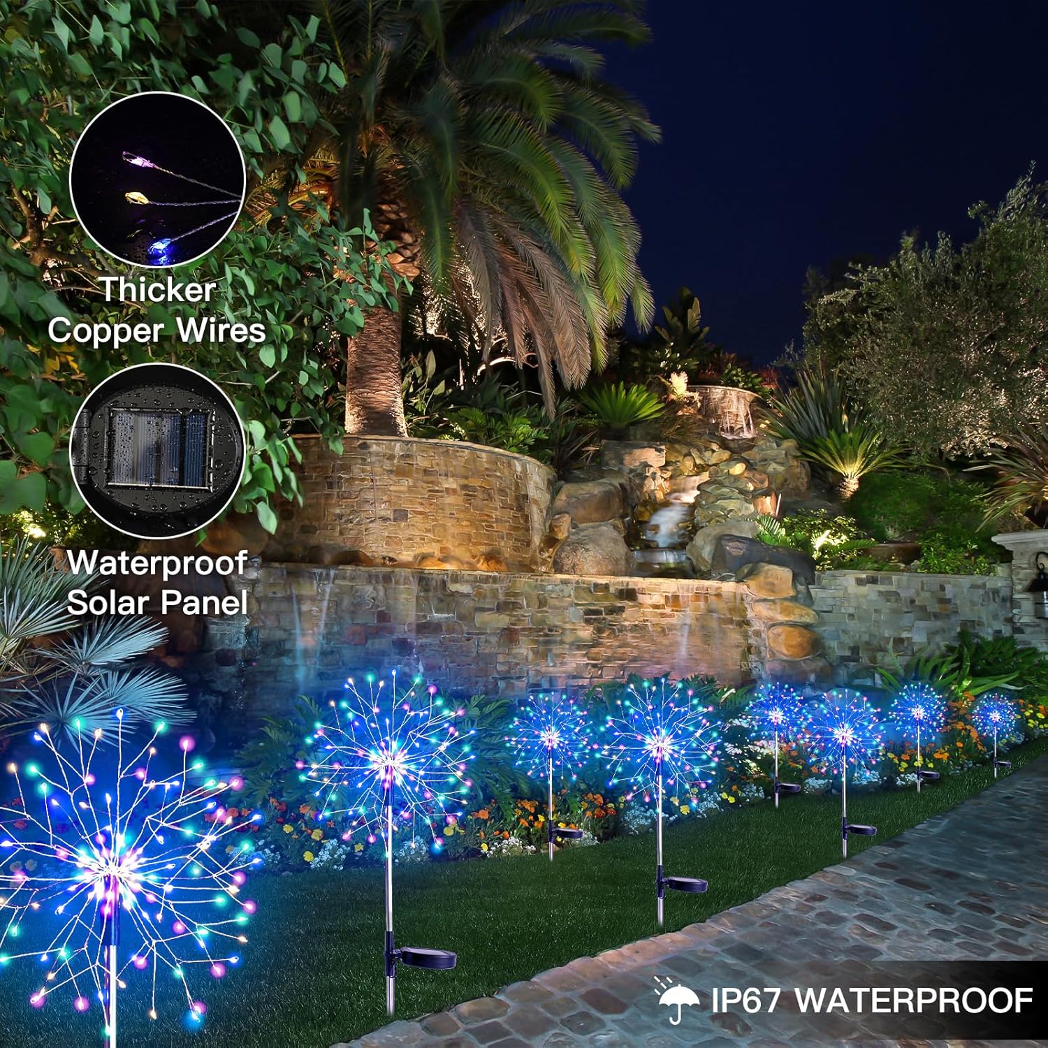 suddus 2Pack 150LED Solar Firework Lights Multicolor and 2Pack 33ft 100LED Solar Fairy Lights White