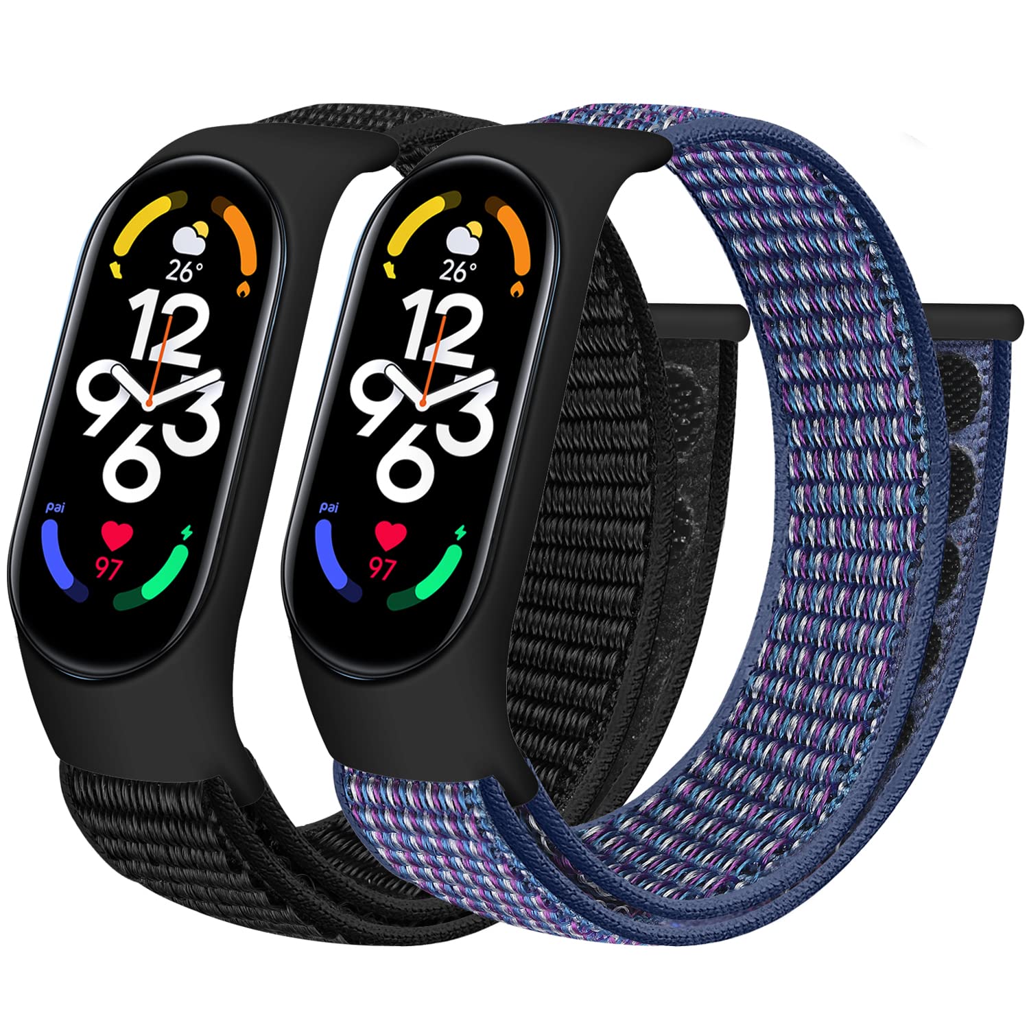 Tiptops Straps Compatible for Xiaomi Mi Band 7/Mi Band 6/Mi Band 5 4 3/Amazfit Band 5 Strap, 2 Pack Breathable Braided Nylon Sport Solo Loop Replacement Band for Mi Band 7/6/5/4/3 band Women Men — image 1