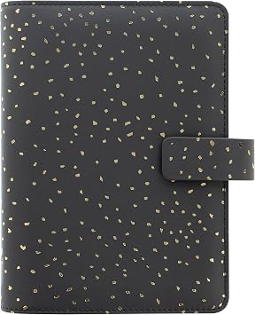 Filofax Confetti Organizer, Personal Size, Charcoal - Leather-Look, Gold Foil Accents, Six Rings, Week-to-View Insert, Multilingual C028722