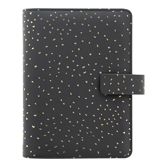 Filofax Confetti Organizer, Personal Size, Charcoal - Leather-Look, Gold Foil Accents, Six Rings, Week-to-View Insert, Multilingual C028722