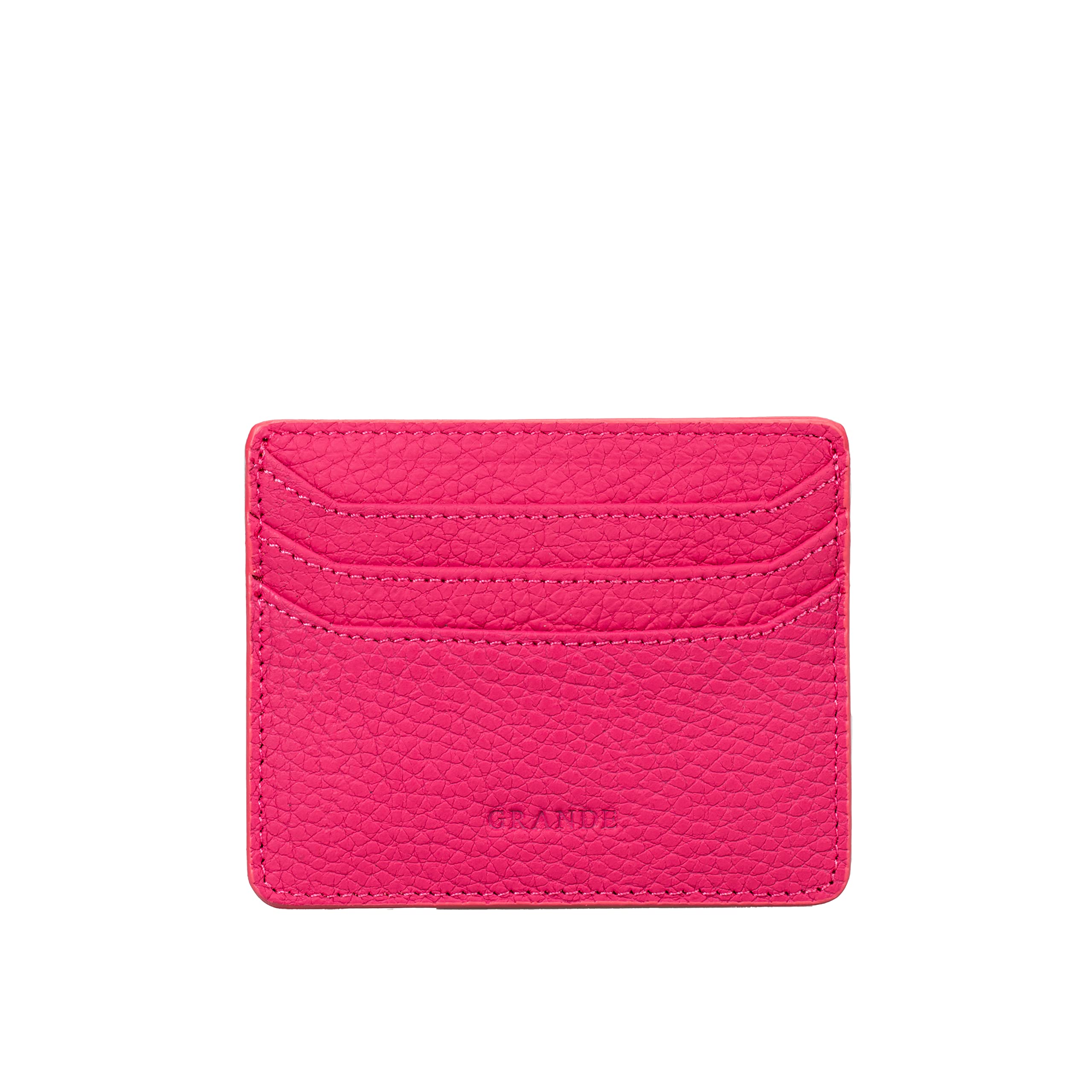 grande 3633 Genuine Leather Card Holder For Women and Men Super Slim Minimalist Small Snap Wallet (Pink)