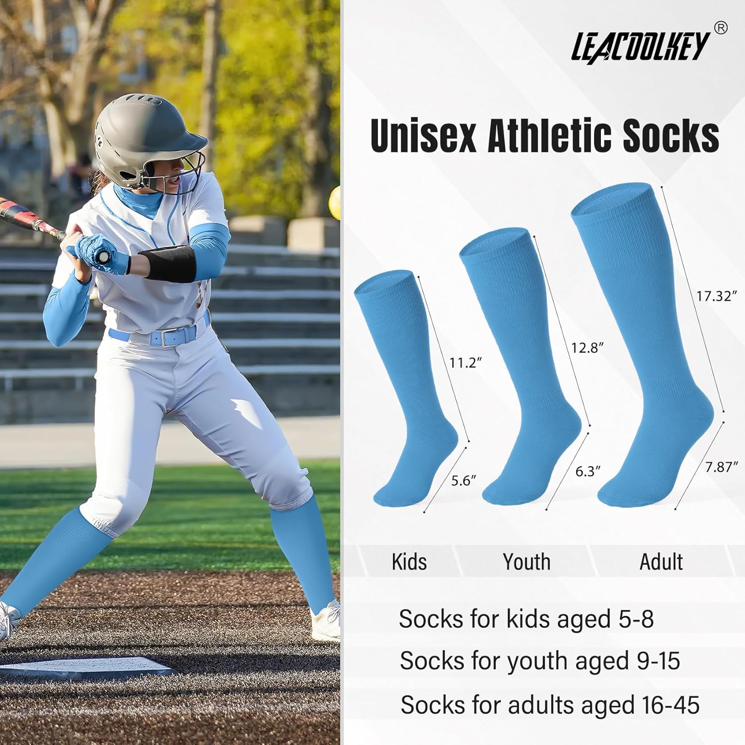 LEACOOLKEY Baseball Belt and Socks Combo Set Adjustable Softball Socks and Elastic Belt for Youth and Adult - Image 3