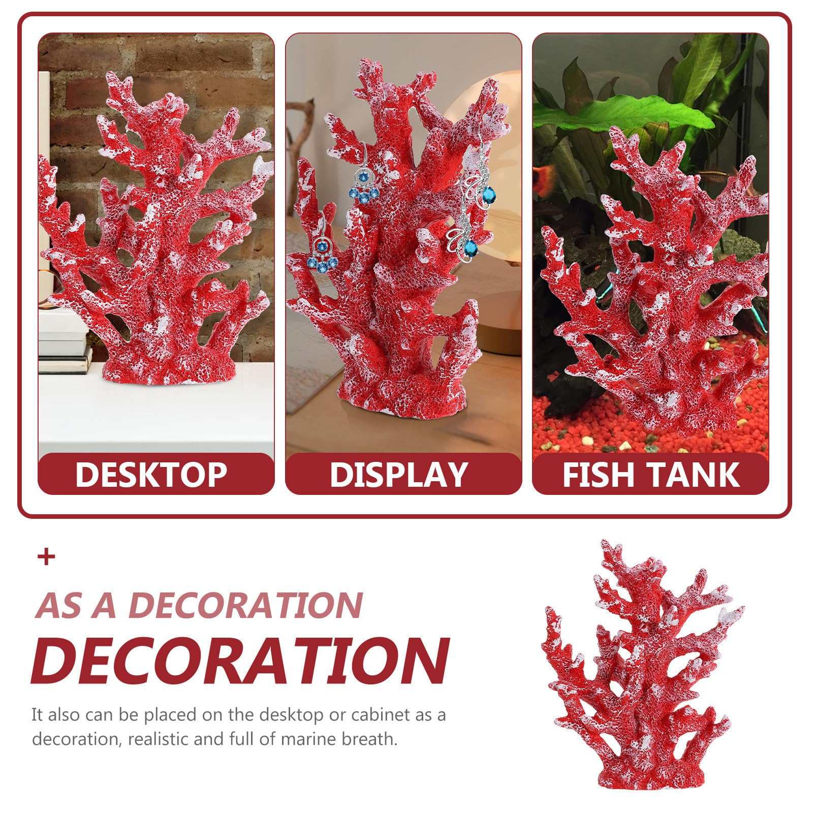 Coral de Resina para Pecera Rojo Acabado Fino, Decoración Artificial para Acuarios y Escritorio Que Añade Ambiente Natural en Hogares y Oficinas