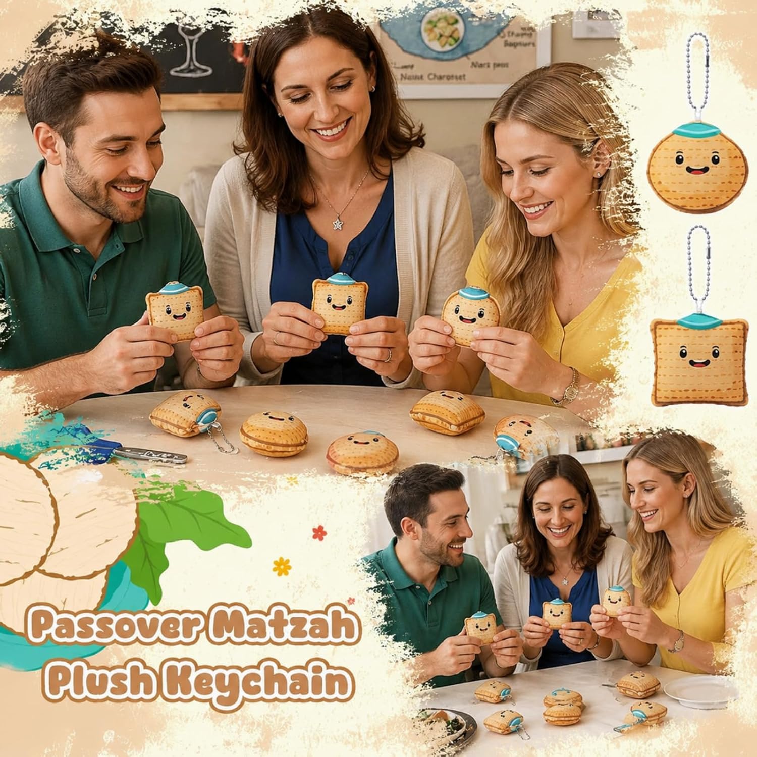 Nosiny 24 Pcs Passover Gift Matzah Plush Keychain Bulk Charm Backpack Pendants Chain Religious Party Favors for Kids Seder Decor Jewish Holiday Gift Passover Party Favor Jewish Seder Meal Decoration image 5