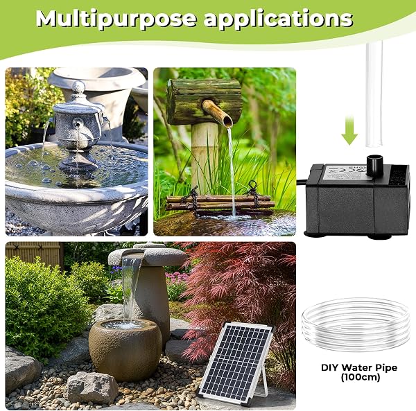 Clevich Solar Teichpumpe 12W, Solar Springbrunnen für Außen, DIY Brunnen, mit 1M Wasserleitung, 9 Düsen, 3,25M Kabellänge, für Fischteiche, Kleine Teiche, Wasserfälle, Blumentöpfe, Dekorationsbrunnen - 5