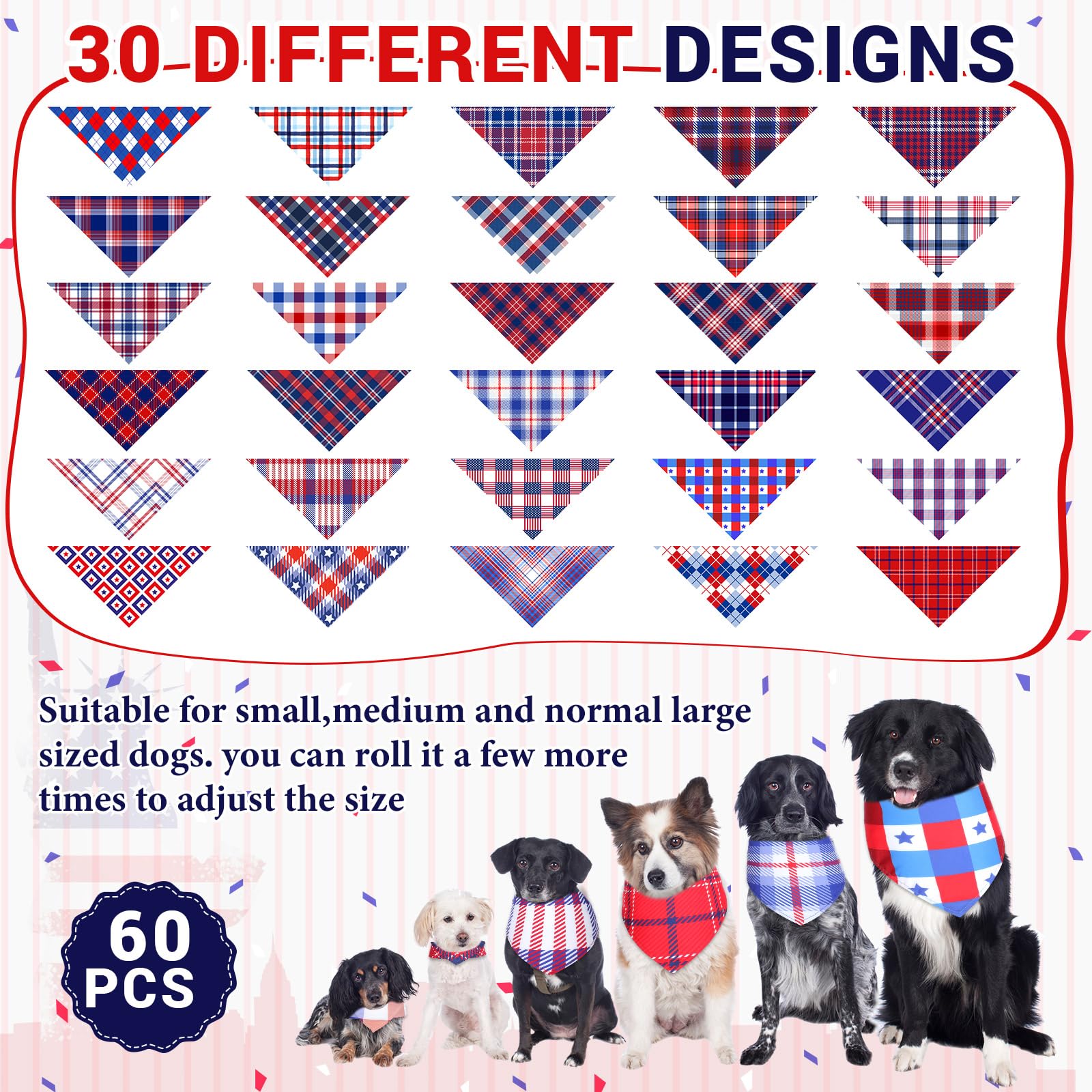 Geyoga 60 bandane per cani a quadri per animali domestici, bavaglini per cuccioli, bandana, regolabili, lavabili, accessori per costumi per animali domestici, forniture per gatti e cani di piccola e
