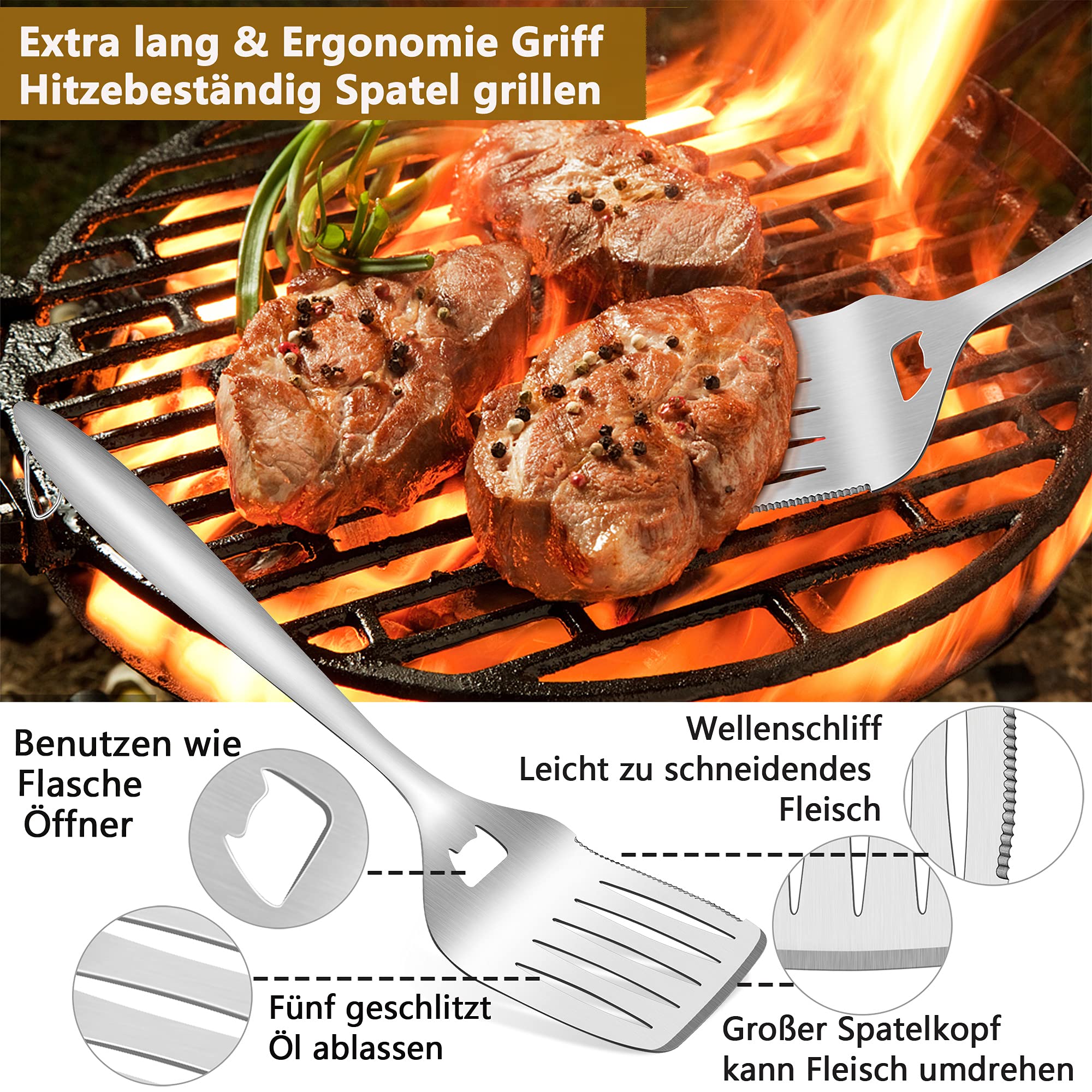 Bbq/barbecue Gereedschap Set 3-delig Rvs - Tang - Vork - Spatel