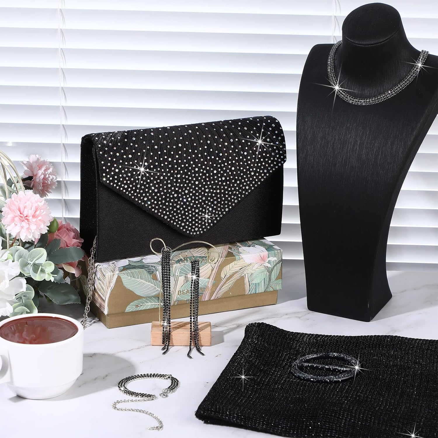 Hicarer 5 Pcs Dressy Jewelry Sets, Shawls and Wraps, Evening Clutch Purse for Homecoming Prom Women Formal Evening Dresses - Image 4