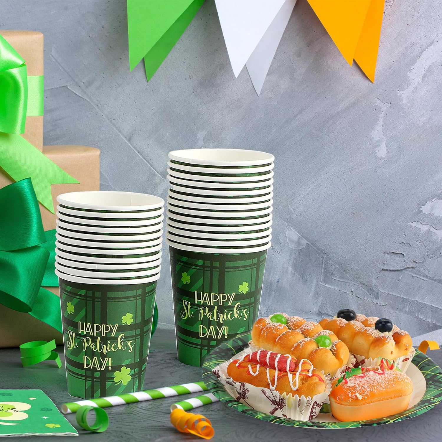 Hushee 200 Pcs St Patrick's Day Party Decorations Serves 50 Irish Shamrock Disposable Plates Dinnerware Sets with Paper Plates Napkin Disposable Cup for St Patrick's Day Party Supplies