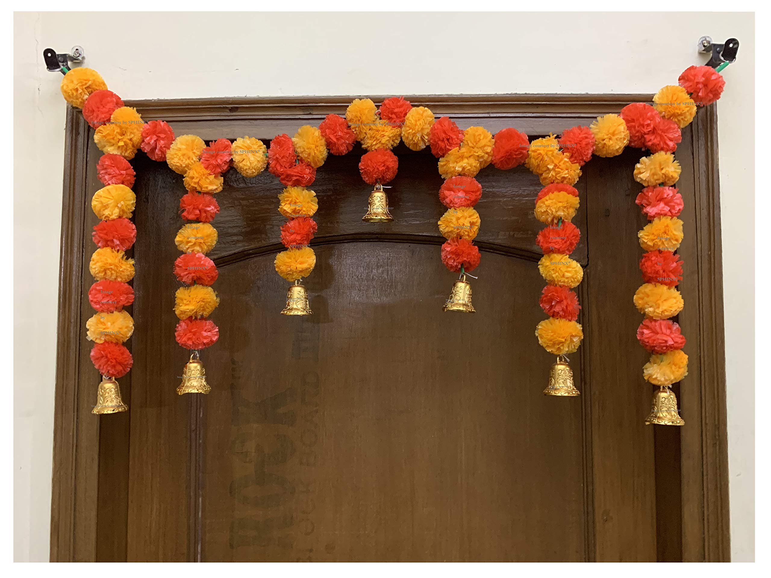 SPHINX ARTIFICIAL MARIGOLD FLUFFY FLOWER GARLANDS DOOR TORAN SET/DOOR HANGINGS FOR DECORATION (APPROX. 100 X 41 CMS)- LIGHT ORANGE & RED