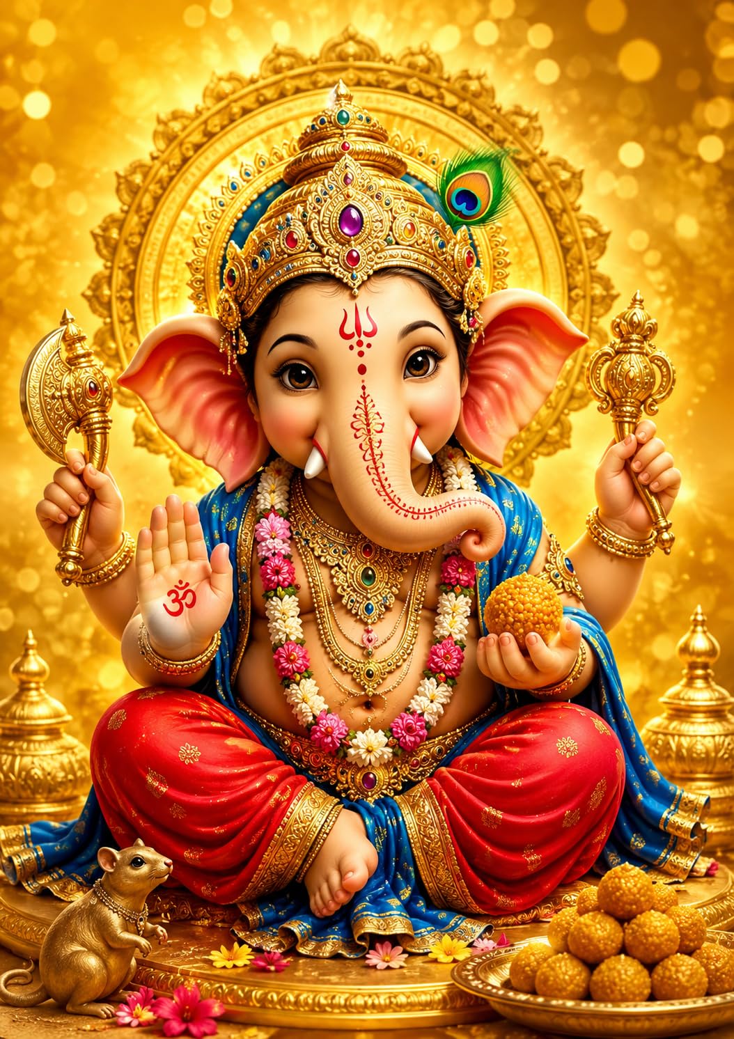 Vibey Walls | Lord Ganesh Poster – Unframed Wall Art in A4 Size | 8X12 Inch | Premium Glossy Finish | Lovable Ganesha for Home, Pooja Room, Living Room | Ganesh Chaturthi Decor| Included Adhesive Dots | Pillaiyar | Vinayagar | Ganesha | God Ganesha