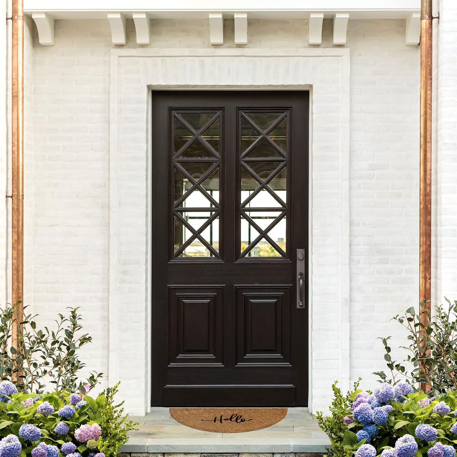 Barnyard Designs Half Moon Welcome Mat for Front Door and Outdoor Entrance, Large Door Mat Indoor Entrance and Outside Doormat, 30x17, Brown (Hello)