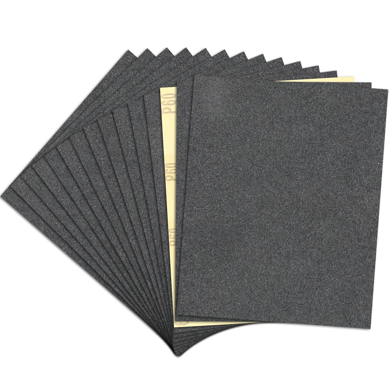 15 Pcs Sandpaper 60 Grit Wet and Dry Sandpaper Sheets, 9 x 11 Inch Sand Paper Pack for Wood Furniture, Walls, Metal, Automotive Polishing & Finishing