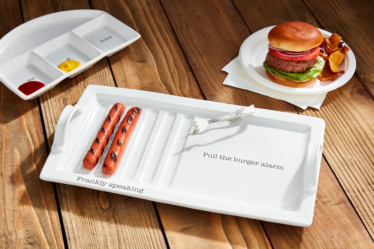 Mud Pie Burger Hot Dog Platter Set; platter 10" x 18"