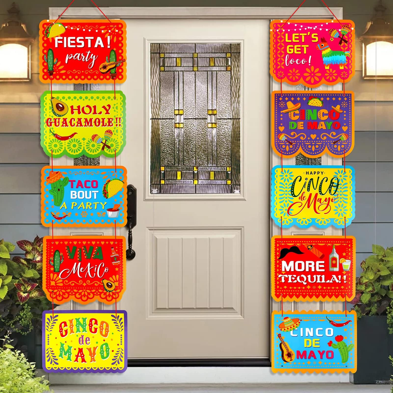 HOWAFMexican Fiesta Door Hanging, Mexican Theme Welcome Banner for Front Door Decoration, Fiesta Door Porch Sign for Home Event Decors Favors