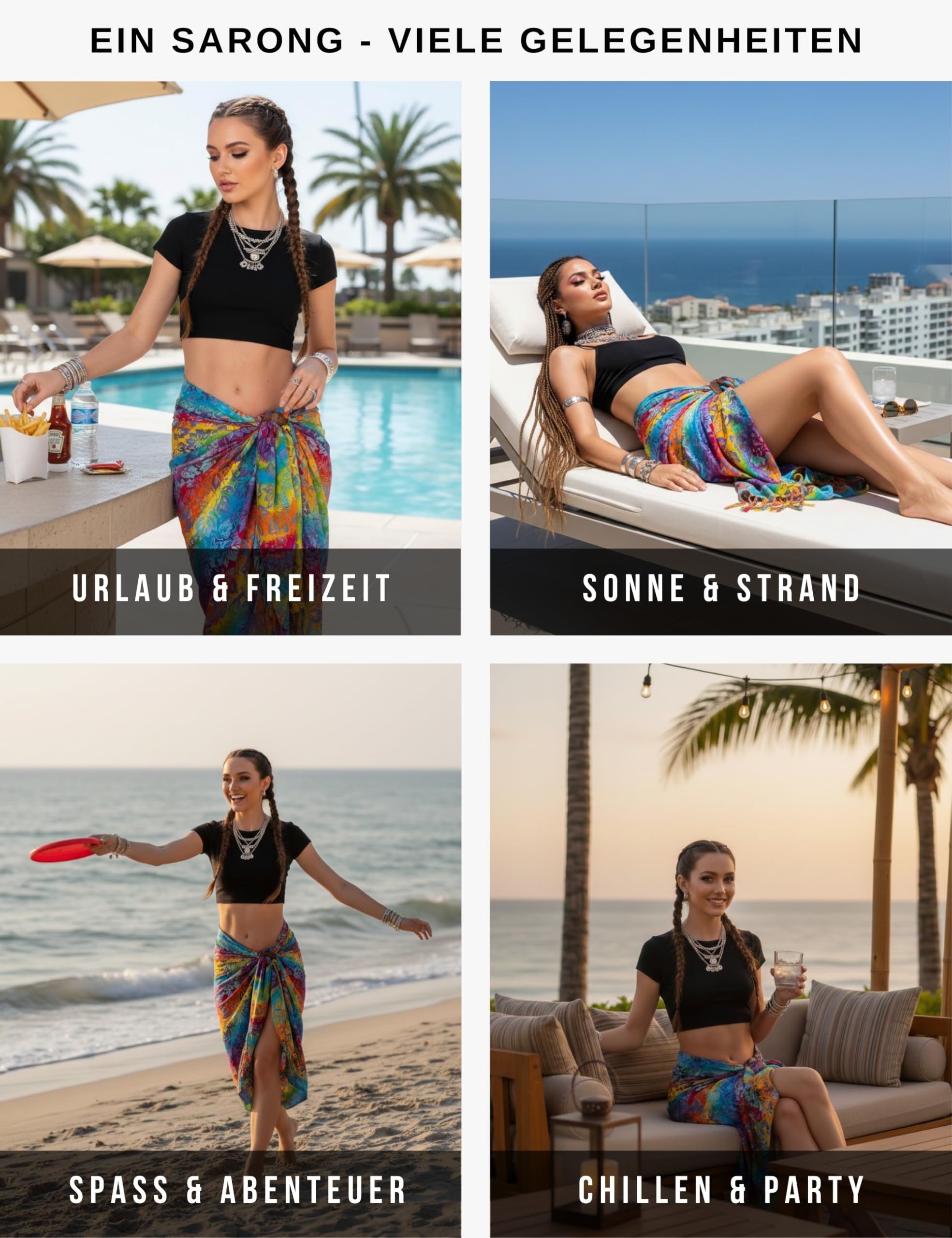 PANASIAM Sarong Tuch blickdicht L XXL Pareo Strandtuch handgefertigt handgefärbt