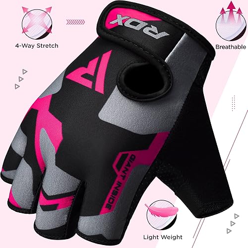 Miniatura 5 de RDX Guantes de levantamiento de pesas para gimnasio, entrenamiento, protección de palma acolchada antideslizante, equipo de entrenamiento de fuerza,