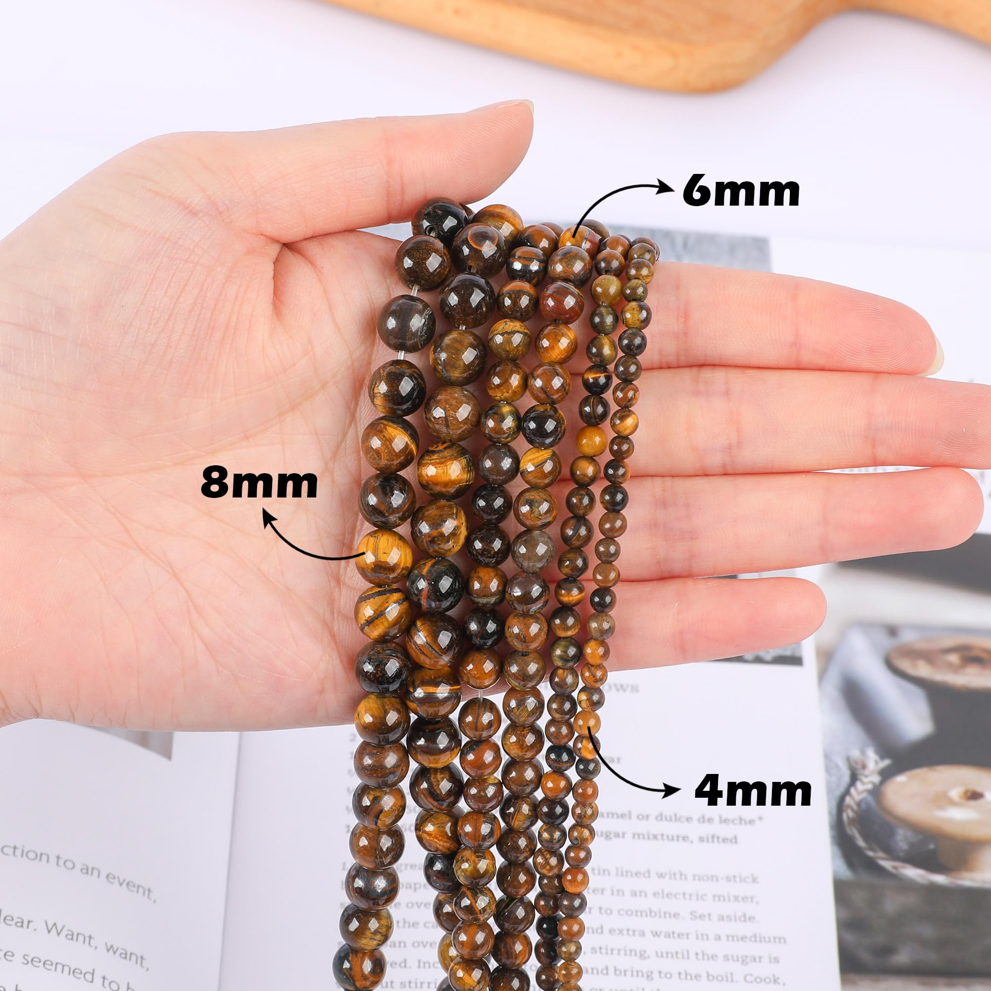 SOSMAR 90 Pcs 8mm Tiger Eye Beads Natural Round Stone Beads Loose Gemstone Semi-Precious Gemstones for Jewelry Making Bracelet Necklace Men & Women - Image 3