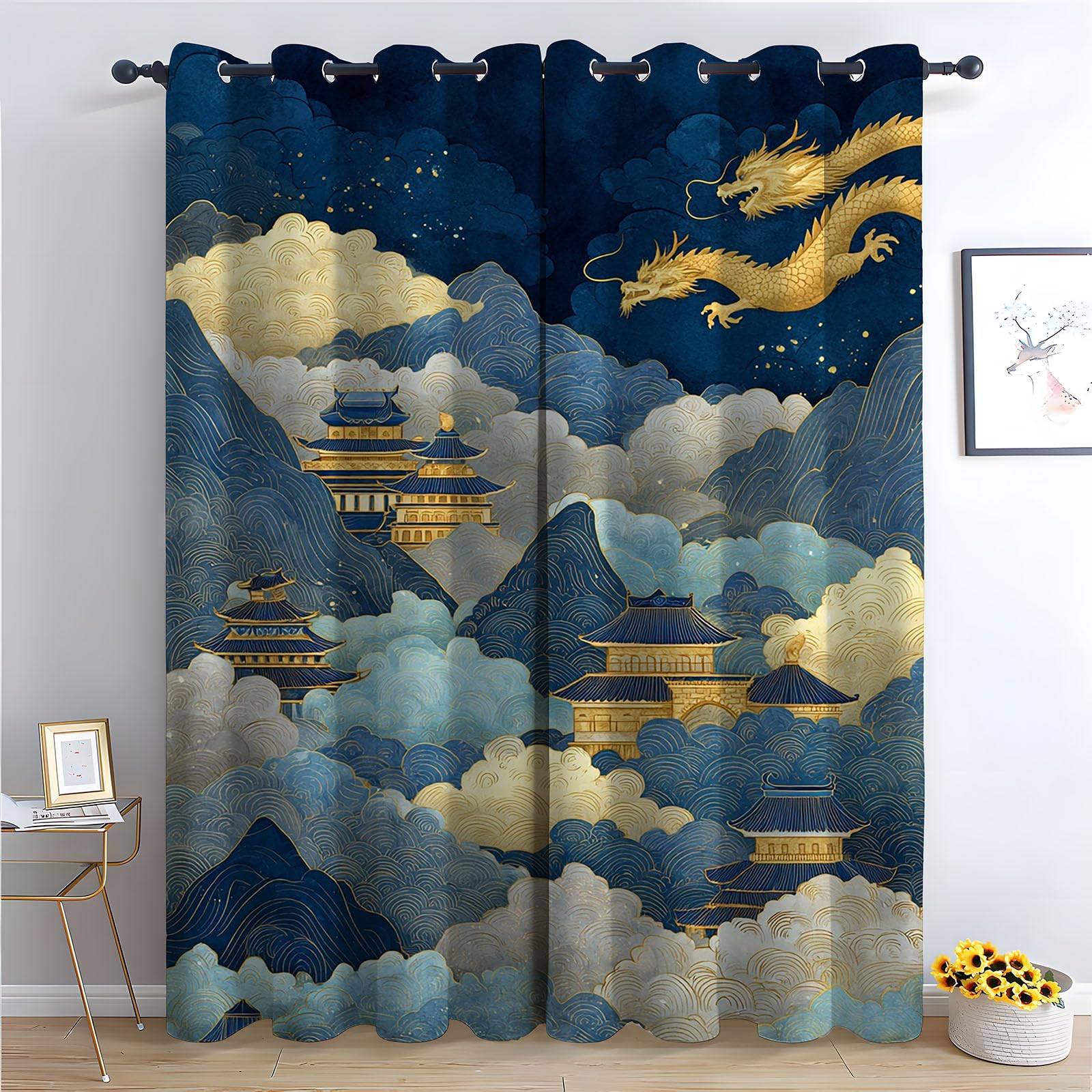 WQBQKKX Abstract Line Curtains for Living Room Bedroom Ink Painting Black out Curtains Watercolor Botanical Flower Print Pattern Window Drapes for Bedroom-52 W x 96" L (Pack of 2)