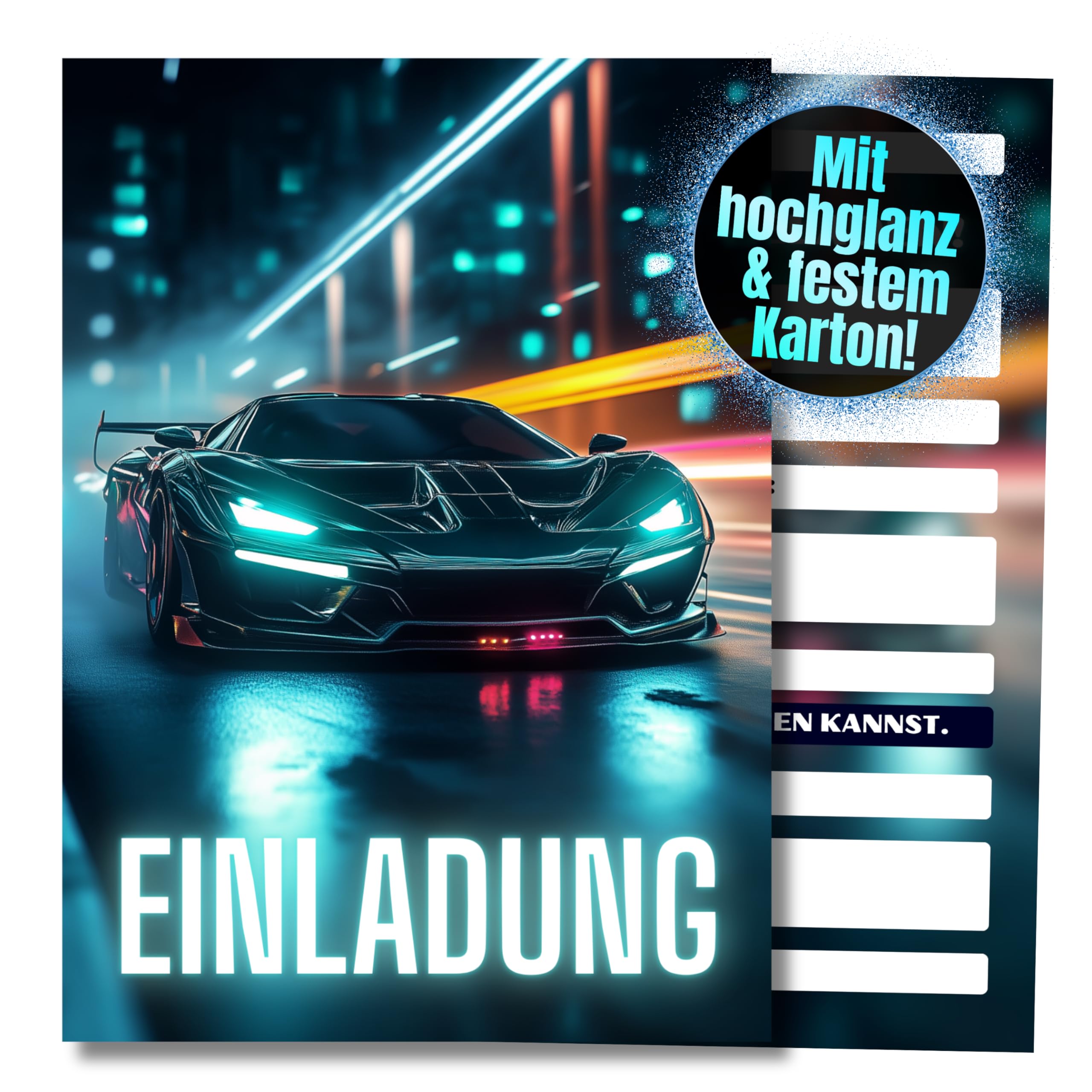 HIDEBLOOM Racing Einladungskarten Kindergeburtstag Junge - 12 Stück - DIN A6 (10,5 cm x 14,8 cm) - Einladungskarten Geburtstag Rennauto - Geburtstagseinladungen Jungen - Einladung Rennwagen