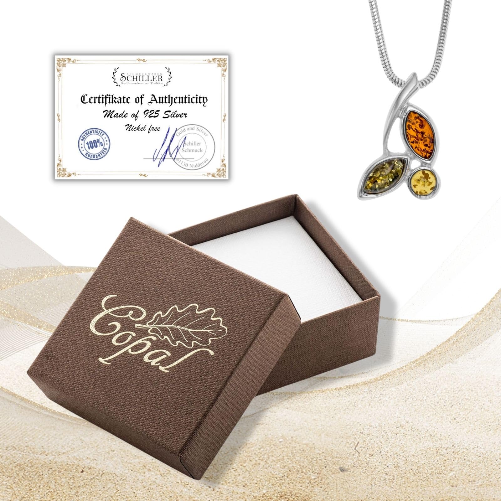 Copal Collana Da Donna Con Ambra Autentica E Argento 925