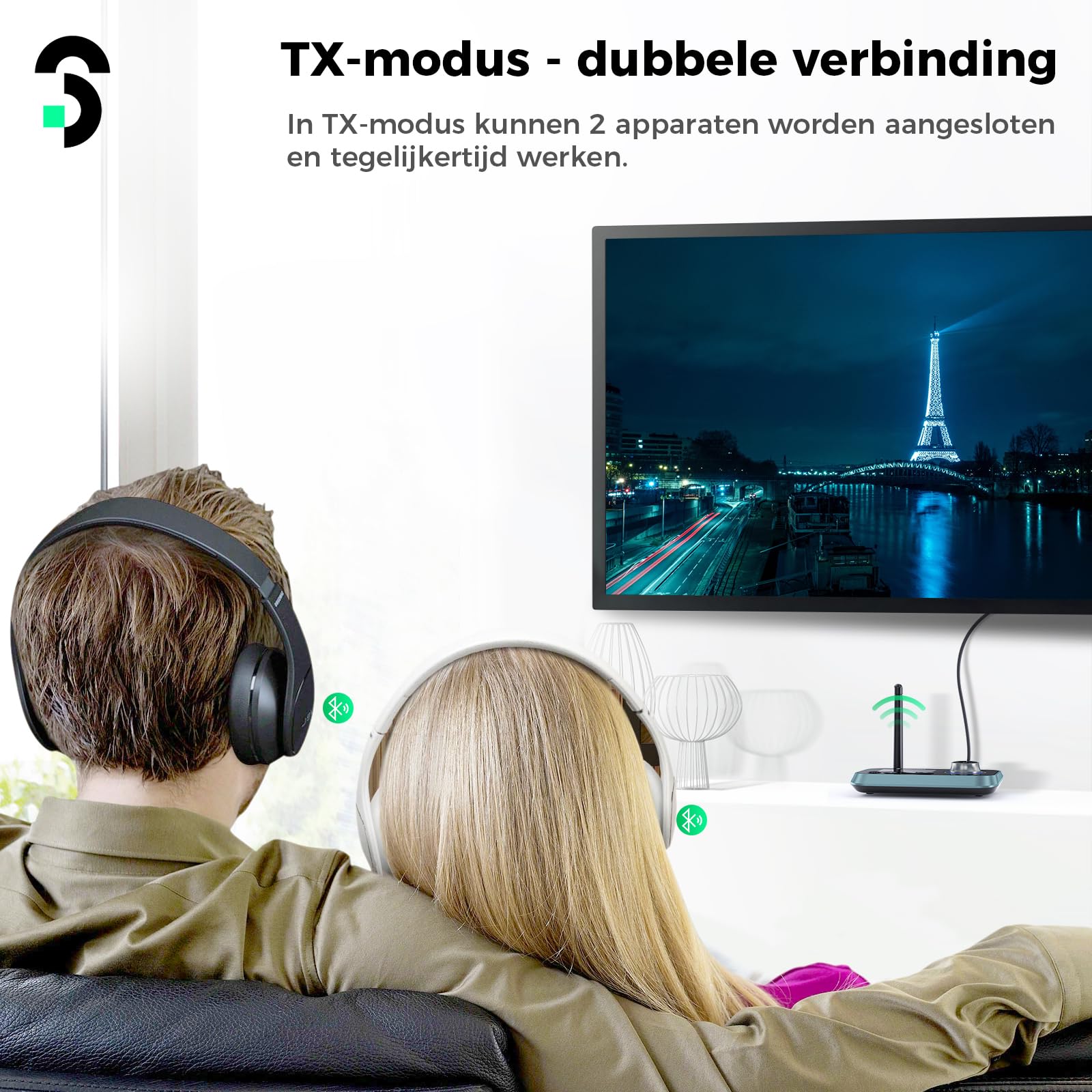 SOOMFON Émetteur Récepteur Bluetooth 5.0, 3 en 1 Adaptateur Audio Double Connexion, Recepteur Transmetteur Bluetooth AUX/RCA/Optique, Transmetteur Récepteur vers TV/Casque/Enceintes/Stéréo (Lot de 2)