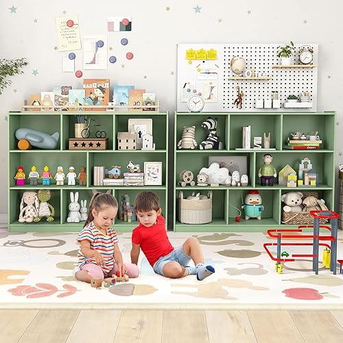 Miniatura 46 de HONEY JOY Organizador de almacenamiento para niños, estante de exhibición de madera abierto de 8 secciones para aula, sala de juegos, guardería,