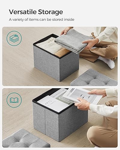 Miniatura 5 de SONGMICS Colección Mazie - Otomano pequeño plegable con almacenamiento, reposapiés, 12.2 x 16.1 x 12.2 pulgadas, capacidad de carga de 286 lb, para