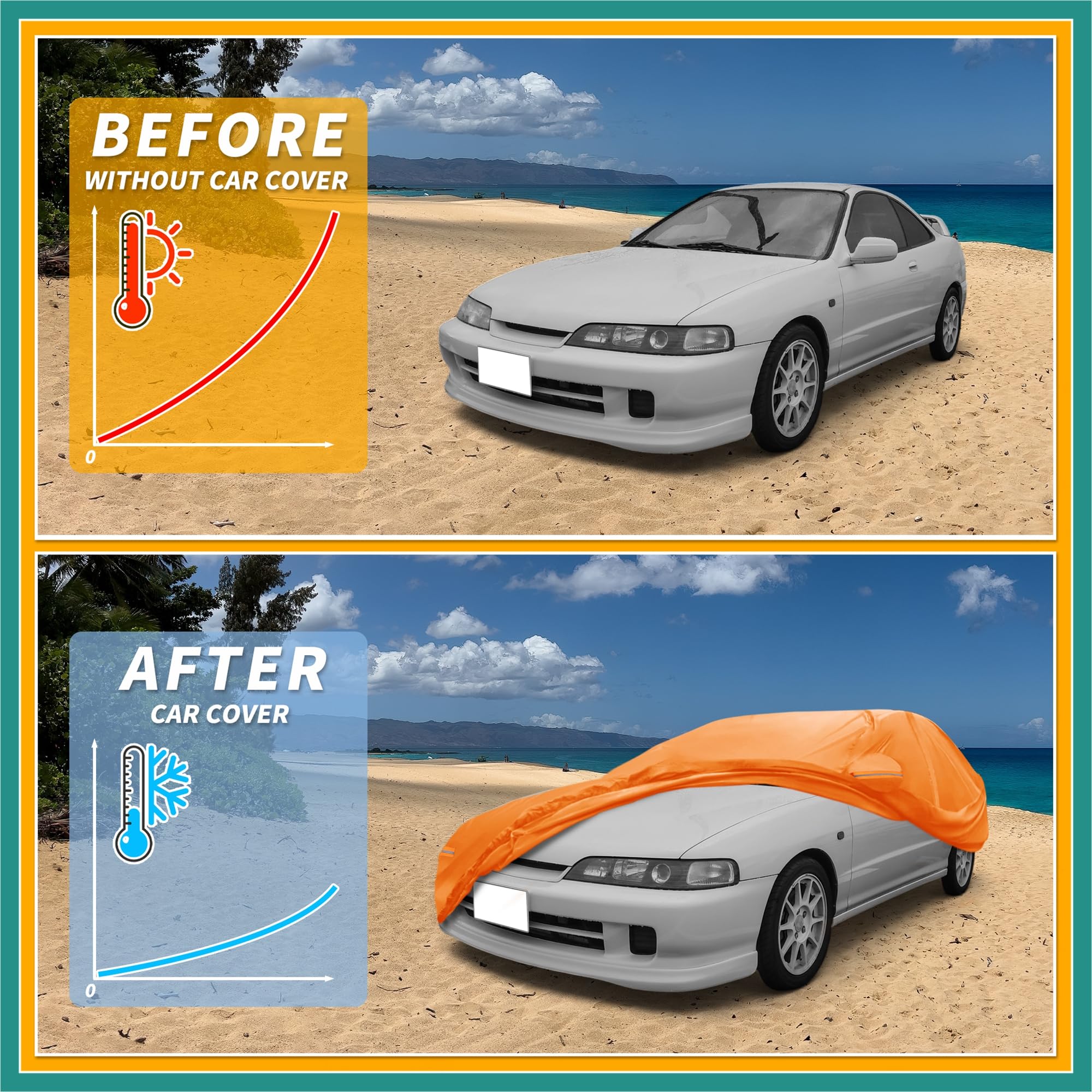 ATOCOVER Car Cover Waterproof All Weather Automotive Outdoor Anti-UV Full Exterior Cover for Acura Integra 210D-PU Orange with — view 4