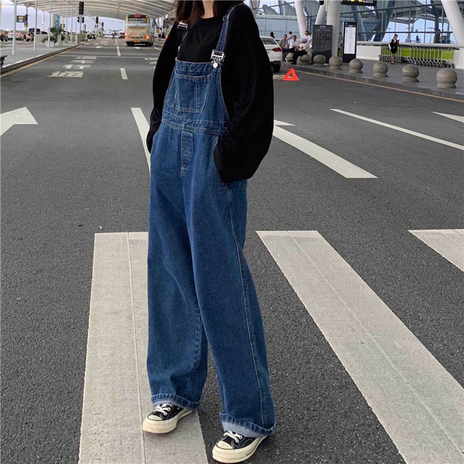 Genérico Mono Vaquero para Mujer Monos Jumpsuit Vestir Peto Largo Primavera Tejanos Algodón Pantalones Casual Trabajo Disfraz Ligero Invierno