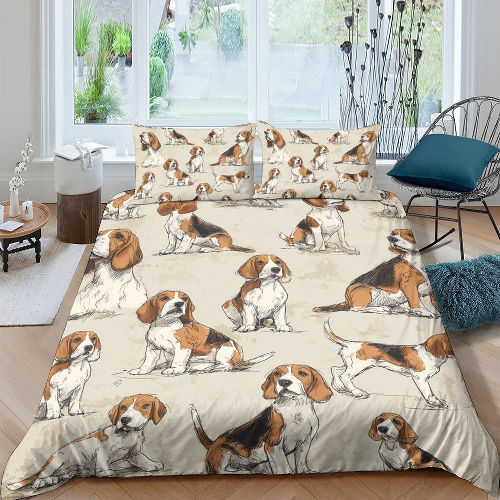 Ctjqhvkz Style-3 3D Printed Beagle Dog Fitted Sheet Microfiber Soft Breathable Puppy Pattern Bed Cover For Bedroom Guestroom Mattress Decor Single（135X200cm）