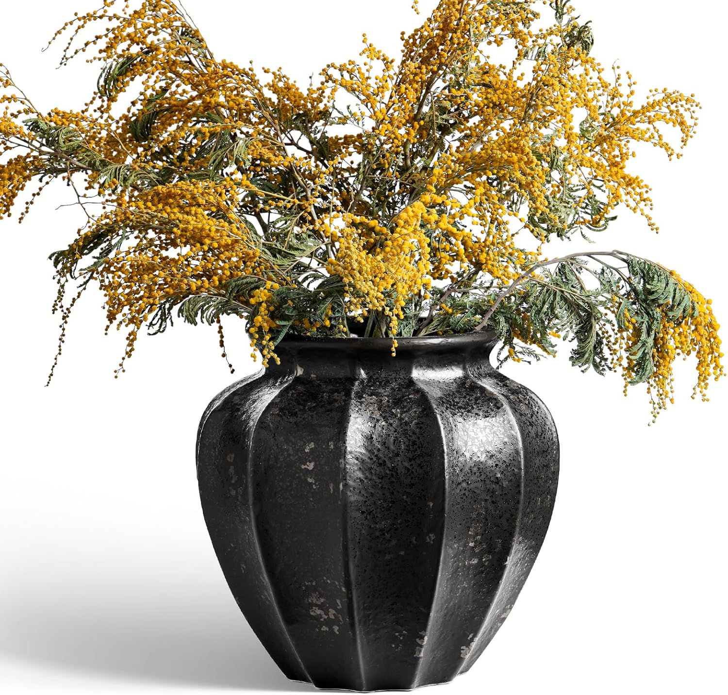 LE TAUCI 9" Ceramic Vase, Artisan Large Black Ceramic Vase for Modern Home Decor, Substantial & Stable, Handcrafted Flower Vase, Living Room & Dining Room Table Centerpiece, Distressed Iron Black