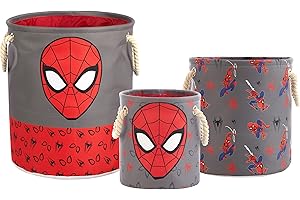 Marvel Spiderman Pattern on Aqua Fabric Toy Storage Baskets