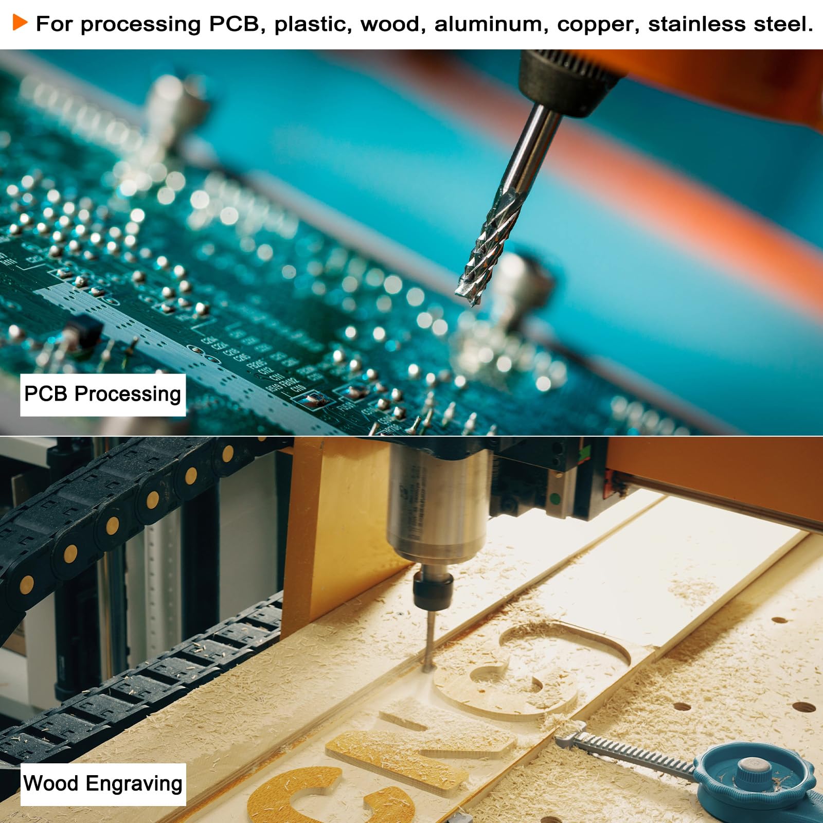 QUARKZMAN 10 stuks CNC-frezen, 1/8 inch schacht 0,8 mm, blauw gecoat, wolfraamcarbide, freessnijder voor PCB, acryl, hout, aluminium, metaal