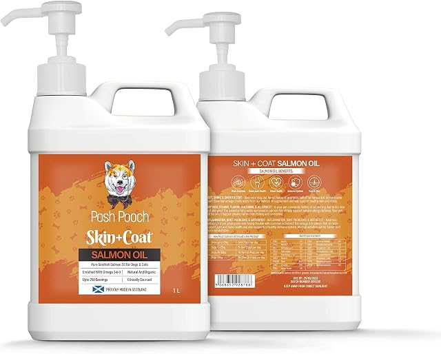 1 Litre Pure Scottish Salmon Oil For Dogs Cats & Pets Natural Omega 3,6,9 & Vitamin E, Fish Oil That Promotes Shiny Coats, Enhanced Appetite, Increase Energy, Kibble Supplement Booster (1 Litre)