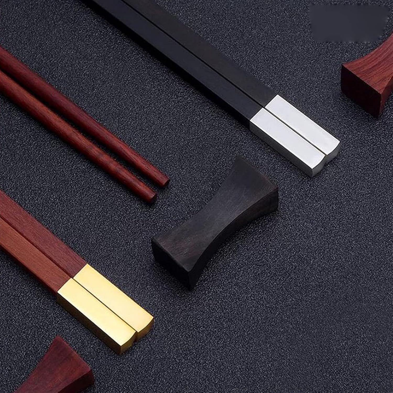 5 P Bacchette E Poggia Bacchette Set Regalo, Bacchette di Legno Riutilizzabili Leggere Bacchette Ramen, Silver