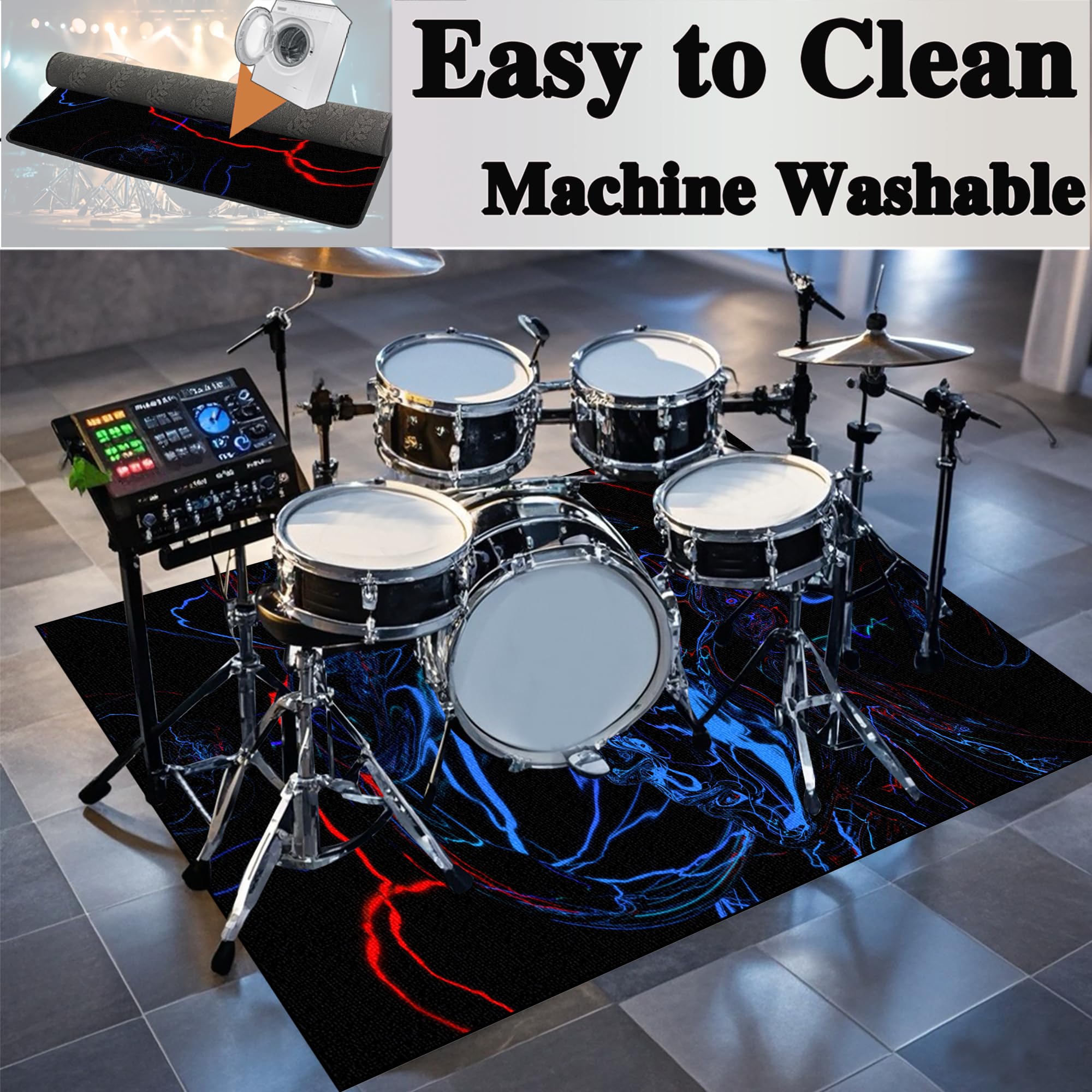Tappeto per Batteria Acustica Tappeto a Tamburo Tappeto Drum Strumenti Musicali Coperta Antiscivolo Tappetini per Batterie Tappetino per Tamburo Insonorizzato Tappeti per Batteria 230 x 180 cm