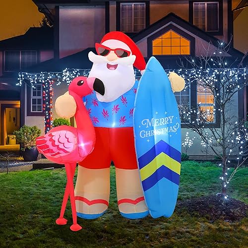 Decoración inflable de Navidad en julio, 6.5 pies, decoración de Papá Noel al aire libre con soplador de aire, luces LED, decoración de jardín para