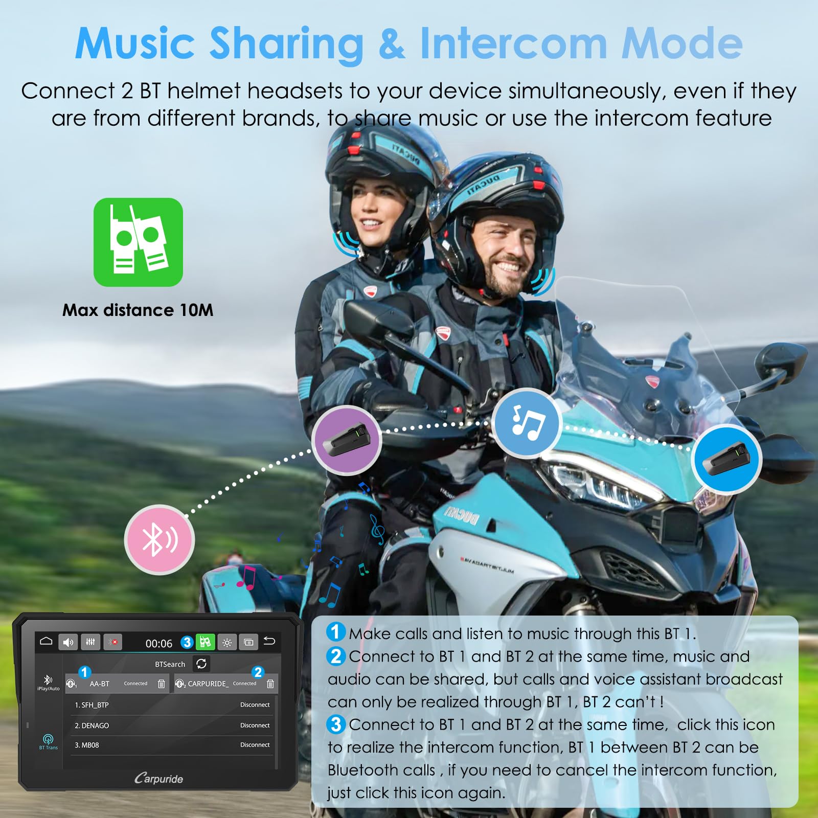 2025 Carpuride W702S PRO Motorcycle GPS Wireless Carplay/Android Auto, 7" Waterproof Motorbike Touch Screen, with BM05 Mount, Bluetooth Trans, Wired Controller, Navigation